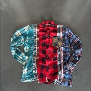 Needles Patchwork Plaid Button-Down Shirt - Red, Blue, Teal, Brown